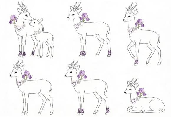 Cute Antelope Mom Baby Iris Flower: A Versatile Graphic for Crafts and Graphics