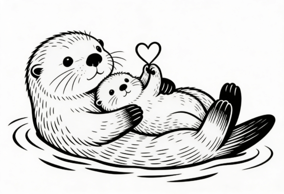 Cute Otter Mom and Baby Heart: A Versatile Graphic Design Asset for Crafts