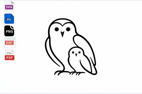 Cute Owl Mom and Baby Outline Clipart: A Versatile Graphic for Crafts & Branding