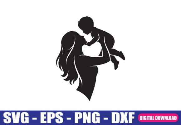 Loving Mom and Child Silhouette Vector: A Versatile Graphic for Crafts & Branding