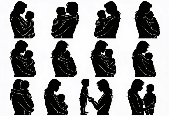 Mom and Baby Silhouette Clipart Bundle for Crafts and Graphics
