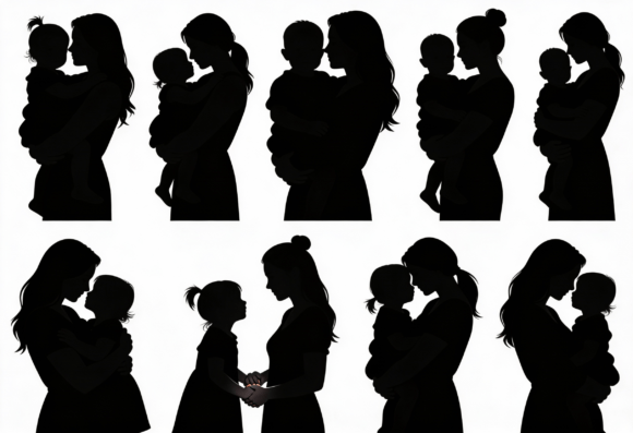 Mom and Child Silhouette Clipart Bundle for Crafts & Graphics