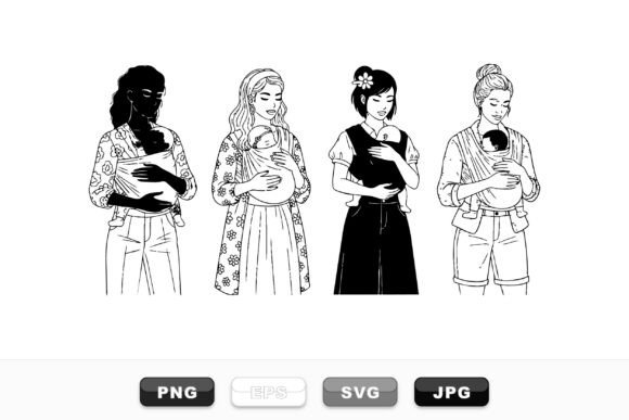 Mom Baby Carrier Clipart Set: A Versatile Graphic Design Asset for Crafts and Local Branding