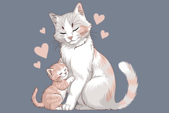 Mom Cat and Her Cute Kitten Vector for Crafts and Graphics
