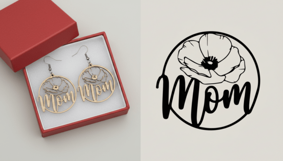 Mom Floral Circle Laser Cut Earring Design for Crafts and Graphics