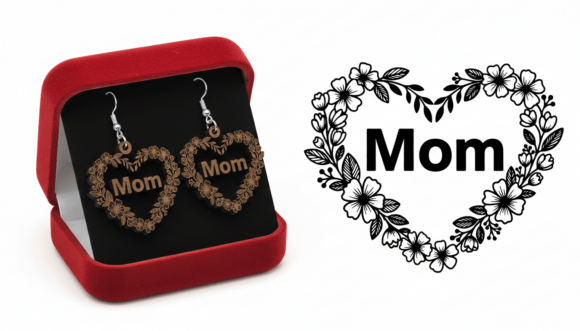 Mom Floral Heart Laser Cut Earring: A Graphic Design Asset for Crafts and Branding