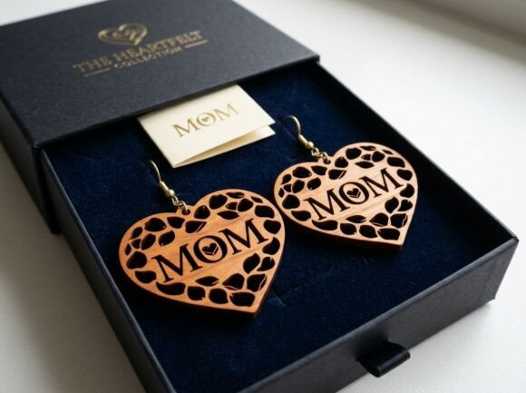 Mom Leaf Heart Laser Cut Earring Design – A Versatile Graphic for Crafts & Jewelry Creators