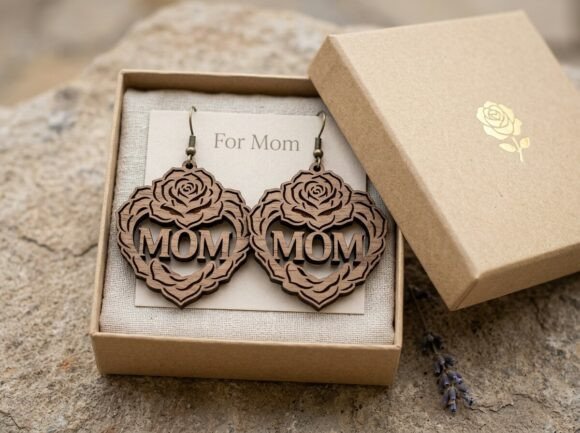 Mom Rose Wreath Laser Cut Earring Design Review