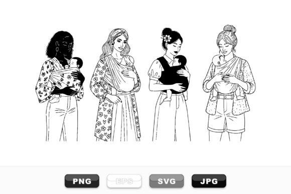 Stylish Mom Baby Carrier Clipart for Crafts and Graphics