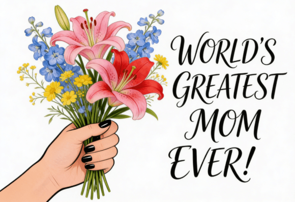 World’s Greatest Mom Ever Floral Bouquet: A Versatile Graphic Design Asset for Crafts and Creatives